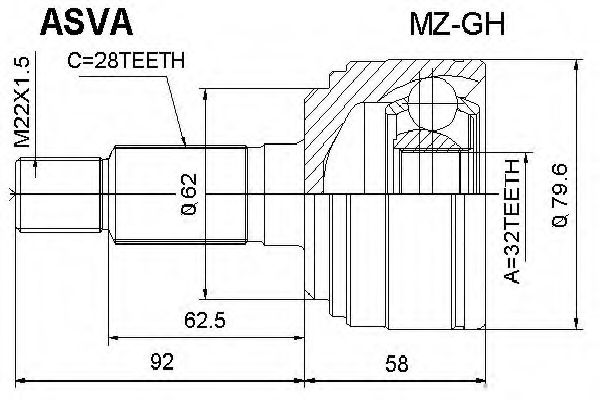 Шарнирный комплект, приводной вал ASVA MZ-GH