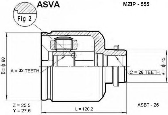 Шарнирный комплект, приводной вал ASVA MZIP-555
