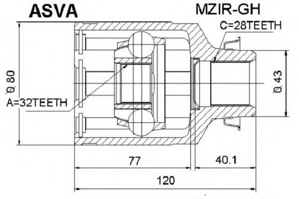 Шарнирный комплект, приводной вал ASVA MZIR-GH