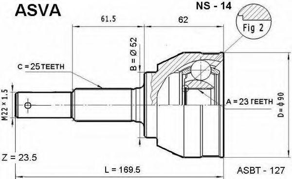 Шарнирный комплект, приводной вал ASVA NS-14