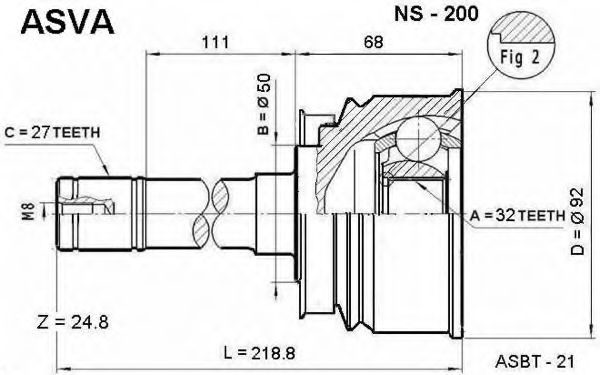 Шарнирный комплект, приводной вал ASVA NS-200