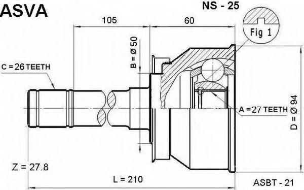 Шарнирный комплект, приводной вал ASVA NS-25