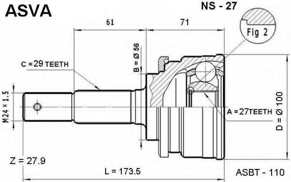 Шарнирный комплект, приводной вал ASVA NS-27