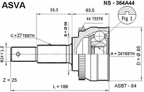 Шарнирный комплект, приводной вал ASVA NS-364A44