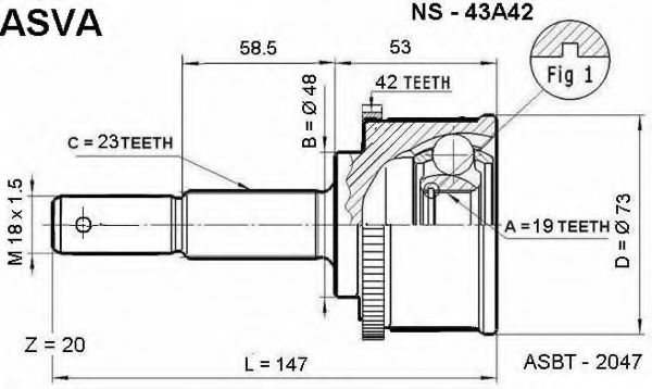 Шарнирный комплект, приводной вал ASVA NS-43A42