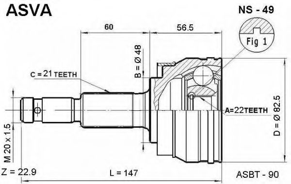 Шарнирный комплект, приводной вал ASVA NS-49