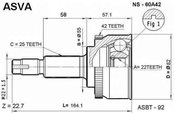 Шарнирный комплект, приводной вал ASVA NS-60A42