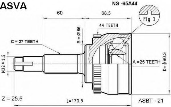 Шарнирный комплект, приводной вал ASVA NS-65A44