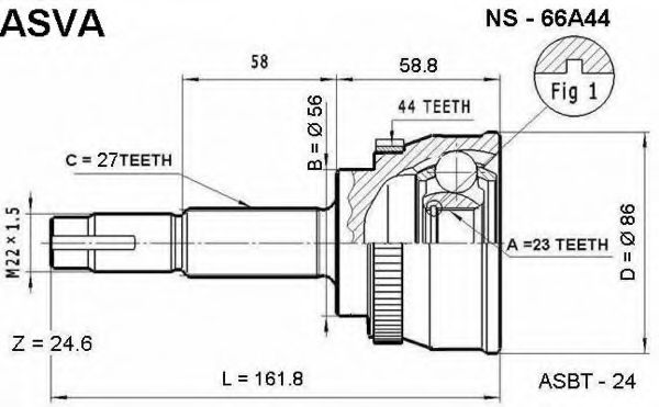 Шарнирный комплект, приводной вал ASVA NS-66A44