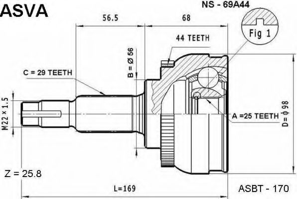 Шарнирный комплект, приводной вал ASVA NS-69A44