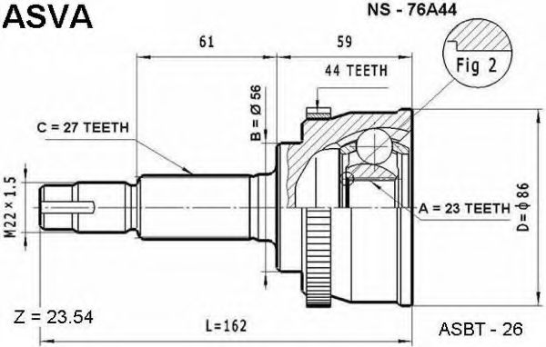 Шарнирный комплект, приводной вал ASVA NS-76A44