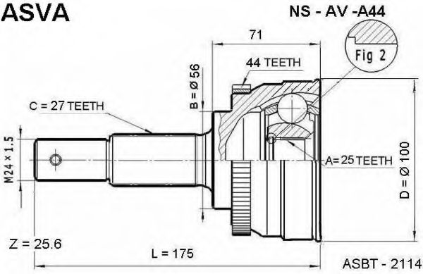 Шарнирный комплект, приводной вал ASVA NS-AV-A44