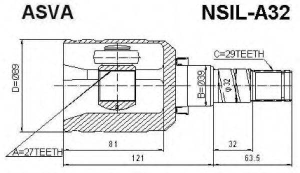 Шарнирный комплект, приводной вал ASVA NSIL-A32