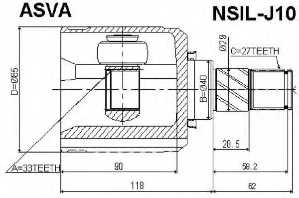 Шарнирный комплект, приводной вал ASVA NSIL-J10