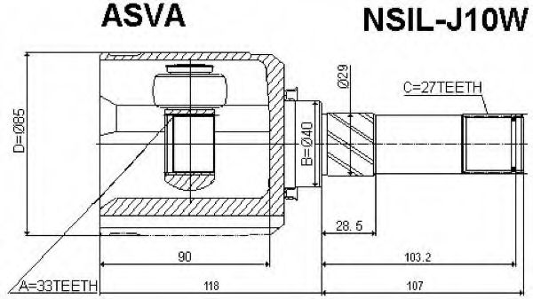 Шарнирный комплект, приводной вал ASVA NSIL-J10W