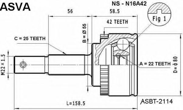 Шарнирный комплект, приводной вал ASVA NS-N16A42