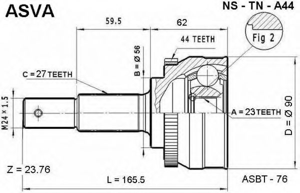 Шарнирный комплект, приводной вал ASVA NS-TN-A44