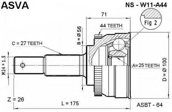 Шарнирный комплект, приводной вал ASVA NS-W11A44