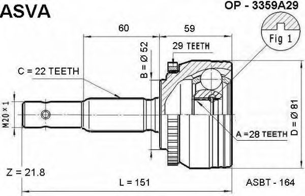 Шарнирный комплект, приводной вал ASVA OP-3359A29