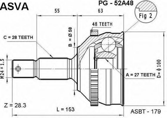 Шарнирный комплект, приводной вал ASVA PG-52A48