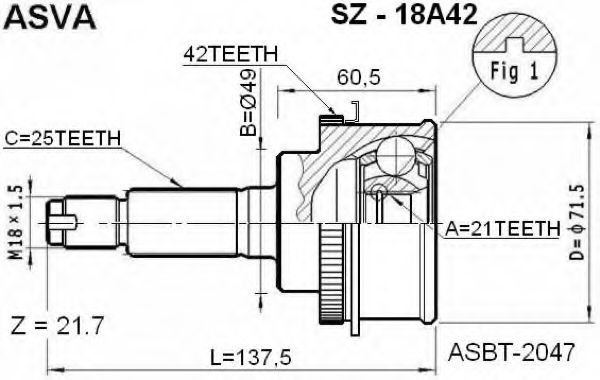 Шарнирный комплект, приводной вал ASVA SZ-18A42