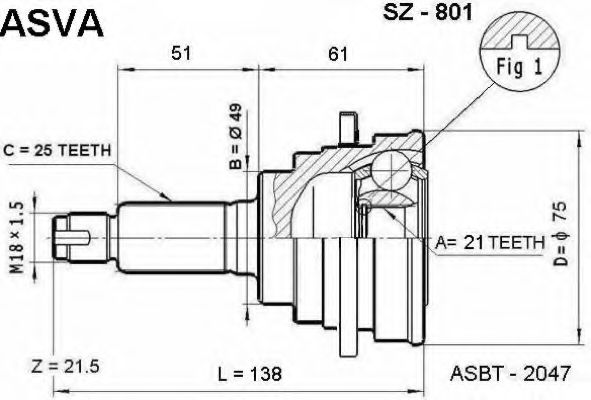 Шарнирный комплект, приводной вал ASVA SZ-801
