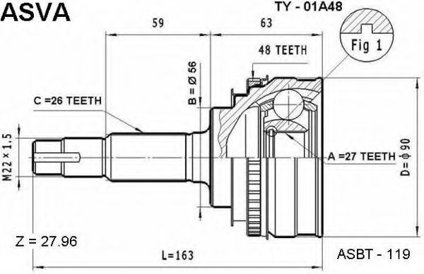 Шарнирный комплект, приводной вал ASVA TY-01A48