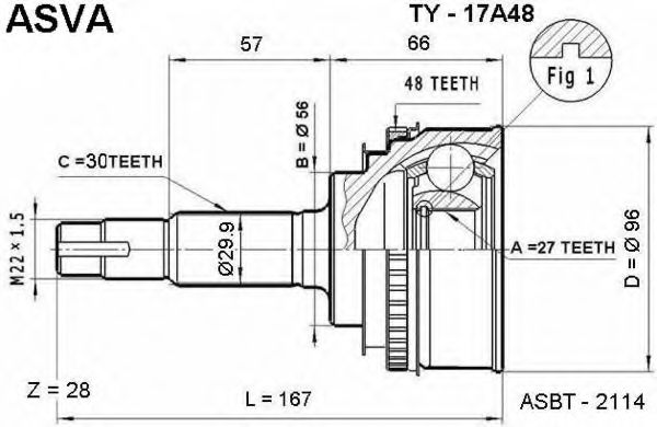 Шарнирный комплект, приводной вал ASVA TY-17A48