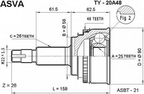Шарнирный комплект, приводной вал ASVA TY-20A48
