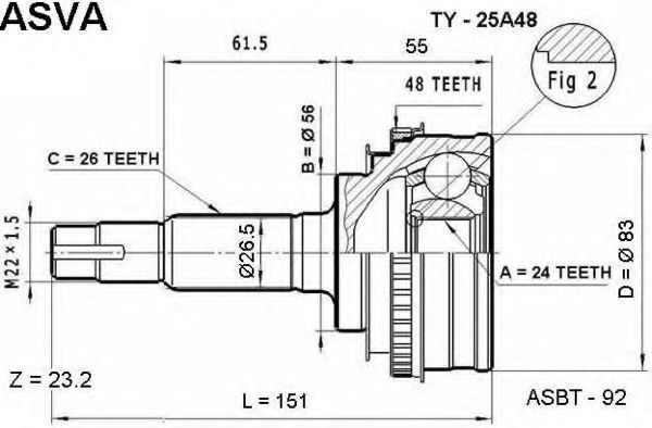 Шарнирный комплект, приводной вал ASVA TY-25A48