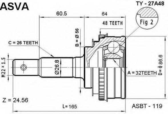 Шарнирный комплект, приводной вал ASVA TY-27A48