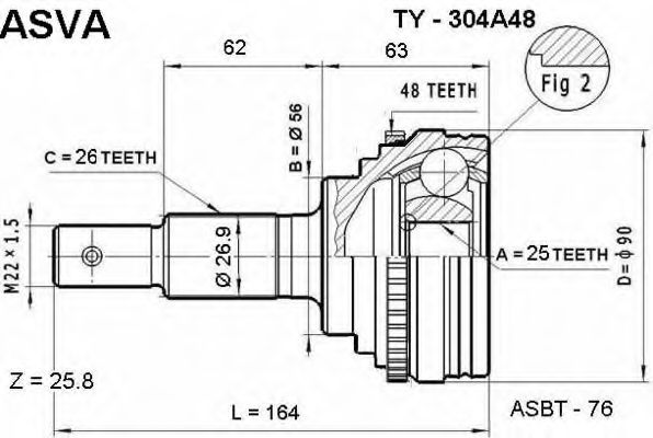 Шарнирный комплект, приводной вал ASVA TY-304A48