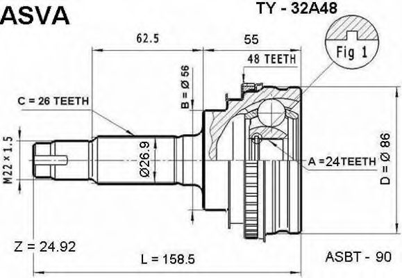Шарнирный комплект, приводной вал ASVA TY-32A48