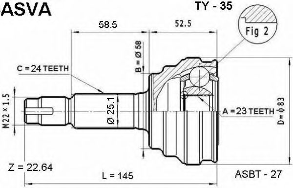 Шарнирный комплект, приводной вал ASVA TY-35