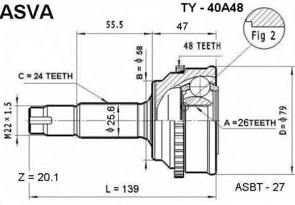 Шарнирный комплект, приводной вал ASVA TY-40A48