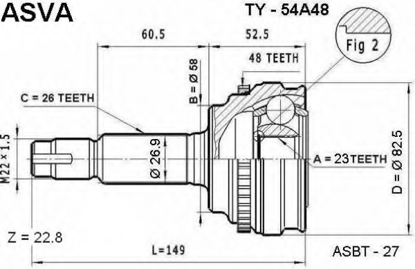 Шарнирный комплект, приводной вал ASVA TY-54A48