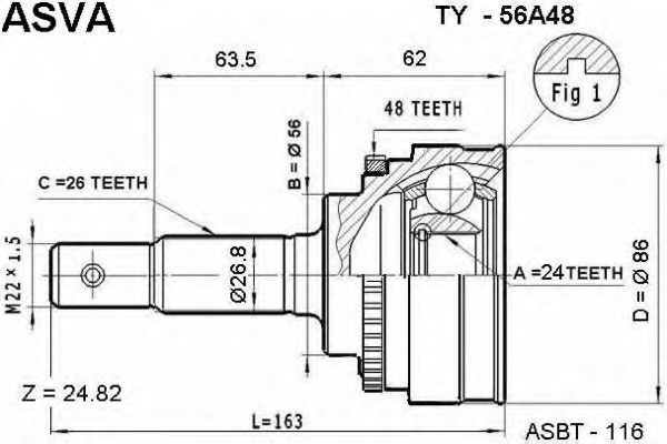 Шарнирный комплект, приводной вал ASVA TY-56A48