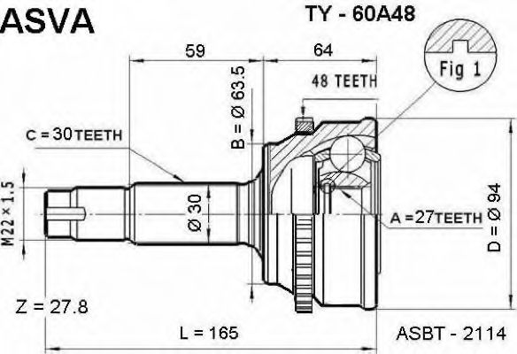 Шарнирный комплект, приводной вал ASVA TY-60A48