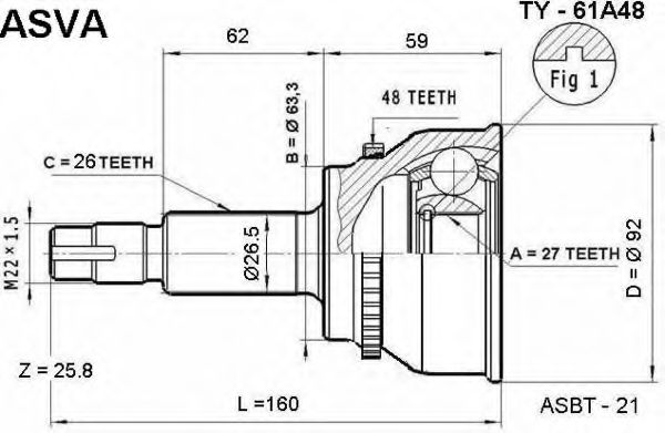 Шарнирный комплект, приводной вал ASVA TY-61A48