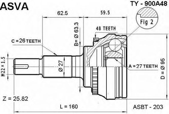 Шарнирный комплект, приводной вал ASVA TY-900A48