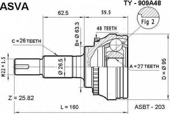 Шарнирный комплект, приводной вал ASVA TY-909A48