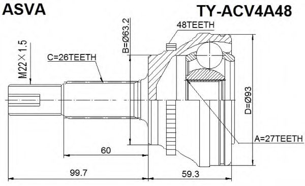 Шарнирный комплект, приводной вал ASVA TY-ACV4A48