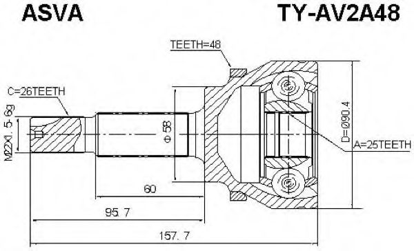 Шарнирный комплект, приводной вал ASVA TY-AV2A48