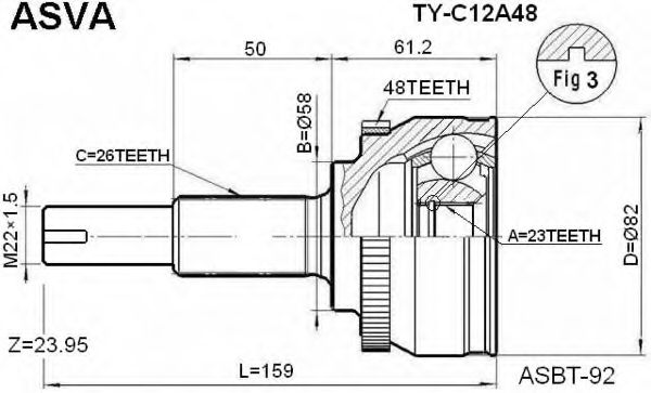 Шарнирный комплект, приводной вал ASVA TY-C12A48