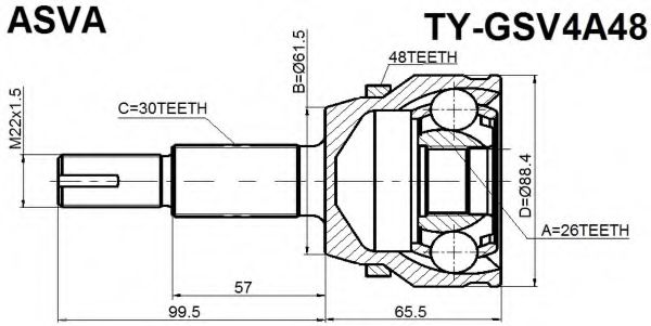 Шарнирный комплект, приводной вал ASVA TY-GSV4A48