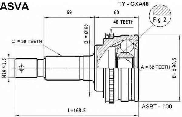 Шарнирный комплект, приводной вал ASVA TY-GXA48