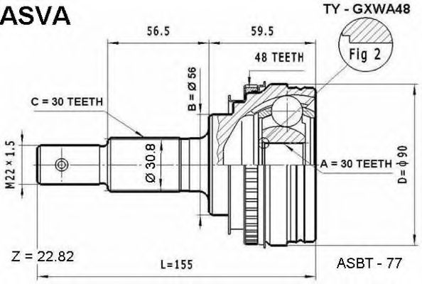Шарнирный комплект, приводной вал ASVA TY-GXWA48