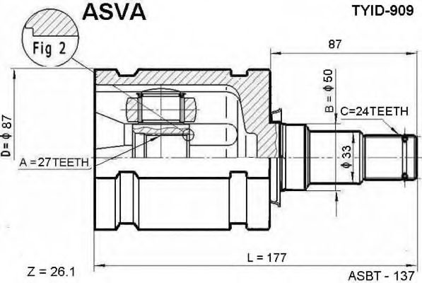 Шарнирный комплект, приводной вал ASVA TYID-909