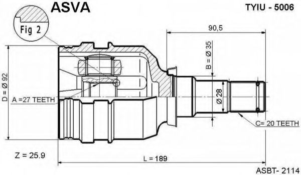 Шарнирный комплект, приводной вал ASVA TYIU-5006