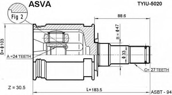 Шарнирный комплект, приводной вал ASVA TYIU-5020